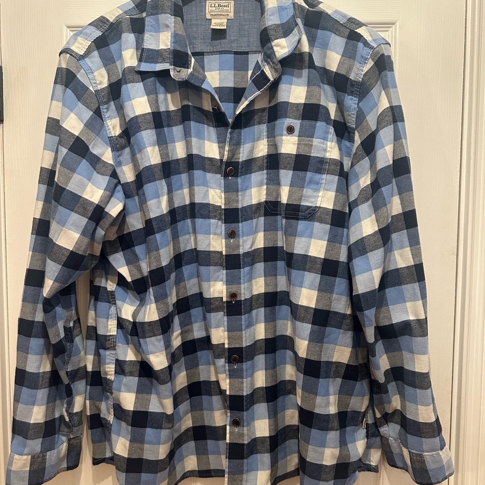 L.L. Bean Traditional Fit Blue Check Shirt